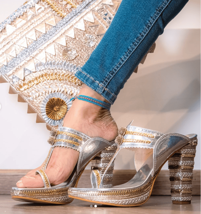 Buy Now Women Rose Gold Ethnic Embellished Block Heels – Inc5 Shoes